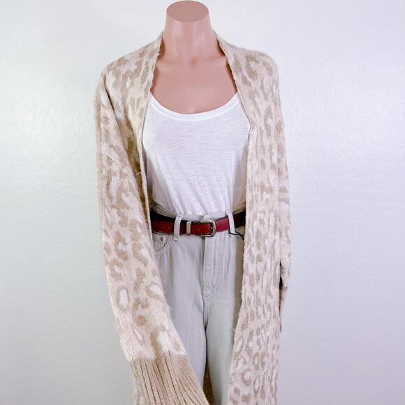 Topshop Leopard Animal Print Longline Open Front Cardigan Duster Tan Cream 4 6 - Picture 4 of 11